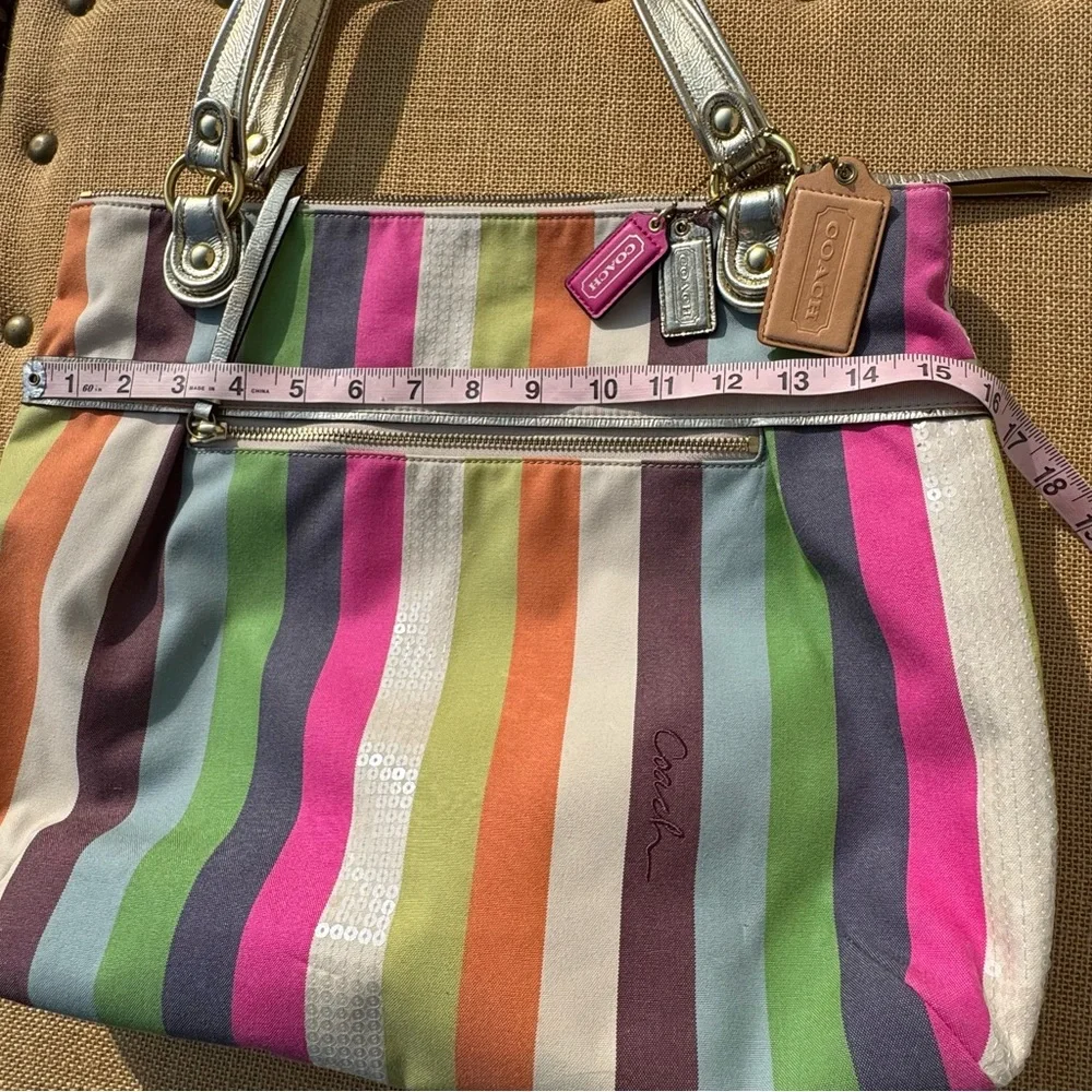 Coach Women’s 19021 Poppy Legacy Stripe Glam Large Preppy Tote - Picture 10 of 15